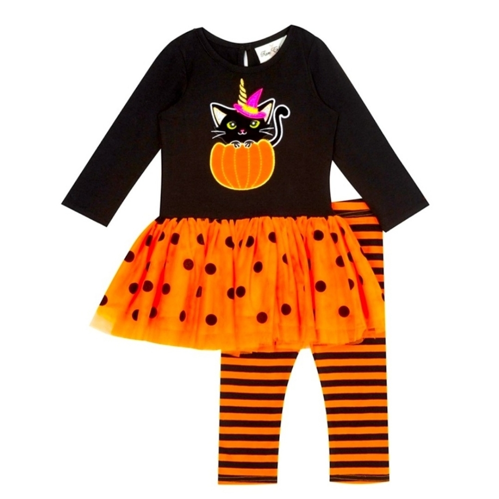 Charming Halloween Cat Unicorn Costume for Kids 2 Piece Pumpkin Leggings 18m NWT